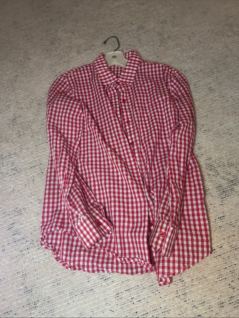 Amazon Women's Red and White Gingham Button-Down Shirt